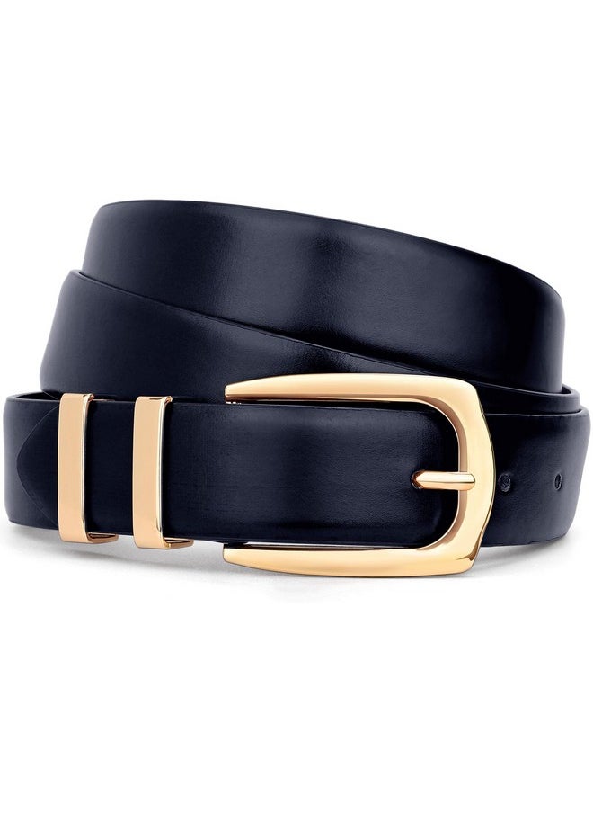 Women'S Leather Belts For Jeans Pants Fashion Ladies Belt Gold Buckle Belts For Women, Navy, Xs