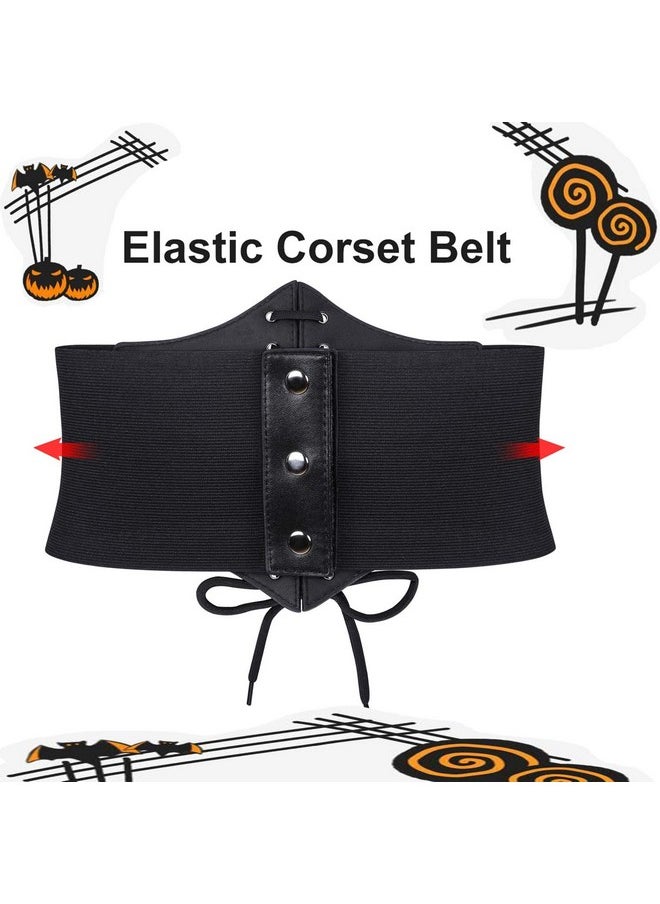 Corset Belt For Women, Vintage Lace-Up Elastic Waist Belt, Tied Waspie Wide Belt For Halloween Costume