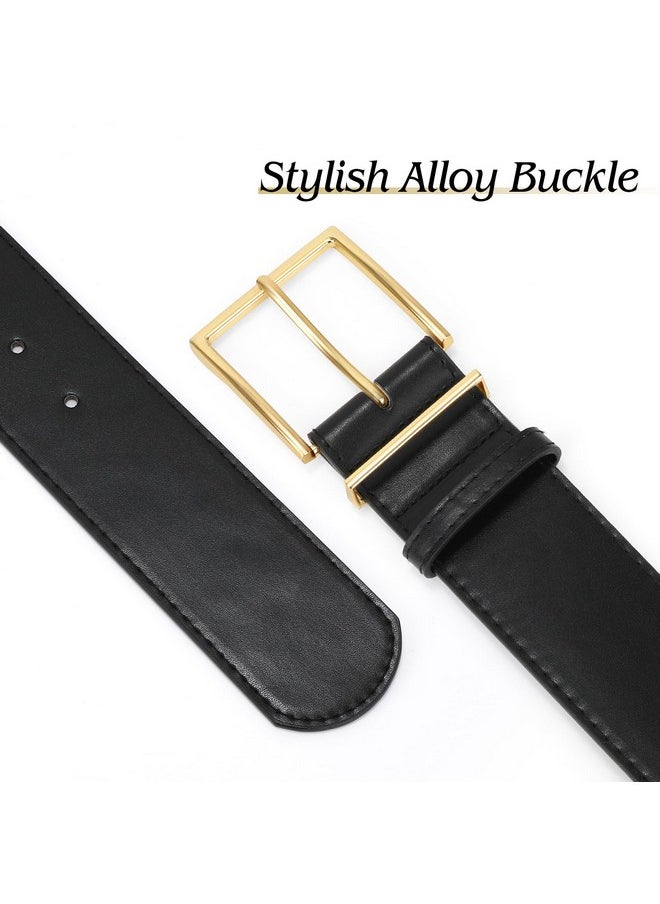 Women Wide Leather Waist Belts For Dresses Pants Fashion Leather Waistband For Women With Gold Buckle