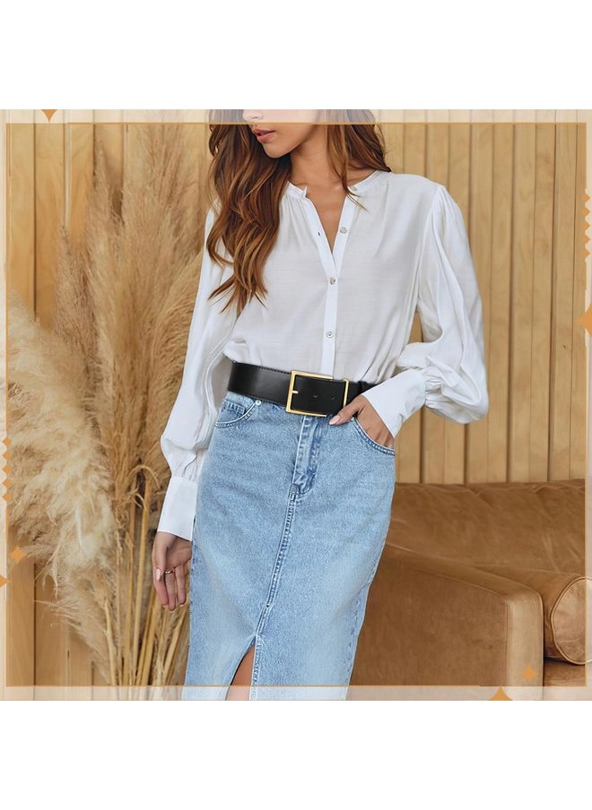 Women Wide Leather Waist Belts For Dresses Pants Fashion Leather Waistband For Women With Gold Buckle