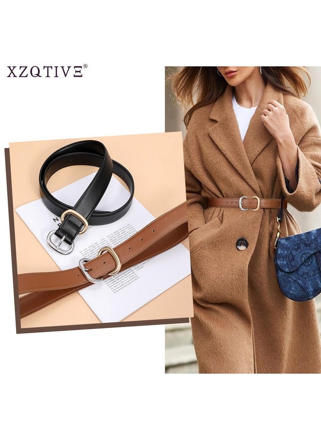 Women Leather Belt For Jeans Pants Fashion Ladies Faux Leather Dress Belt With Gold Silver Buckle, Brown, 110Cm