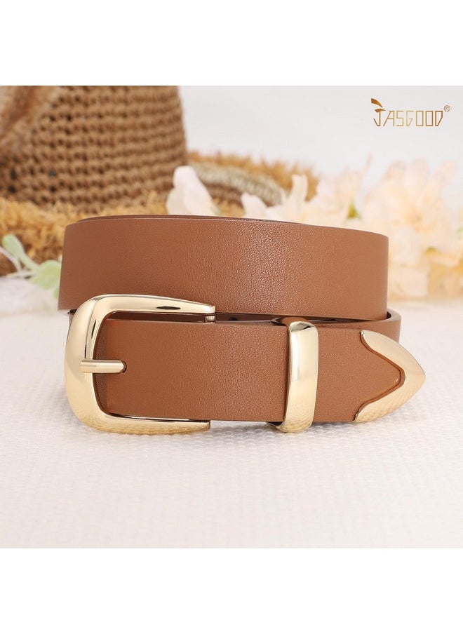 Women'S Fashion Leather Belt Ladies Gold Buckle Leather Belt For Jeans Pants Dresses