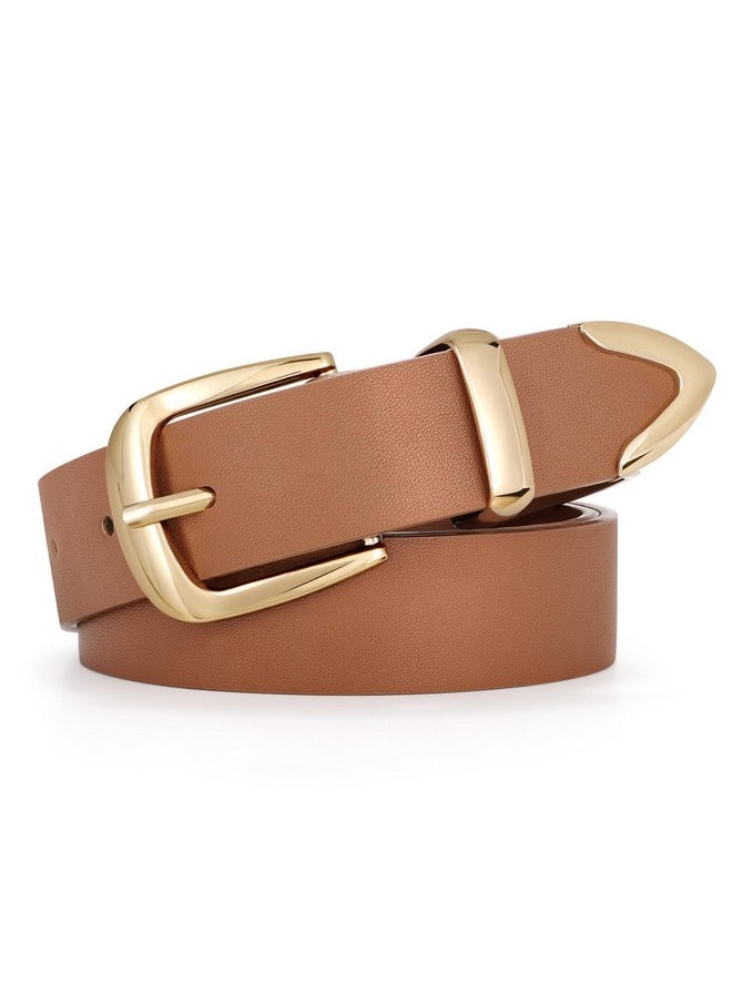 Women'S Fashion Leather Belt Ladies Gold Buckle Leather Belt For Jeans Pants Dresses