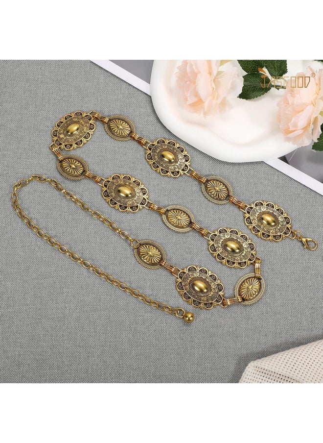 Western Metal Concho Chain Belt For Women Cowgirl Boho Waist Chain Country Concert Outfit For Dress