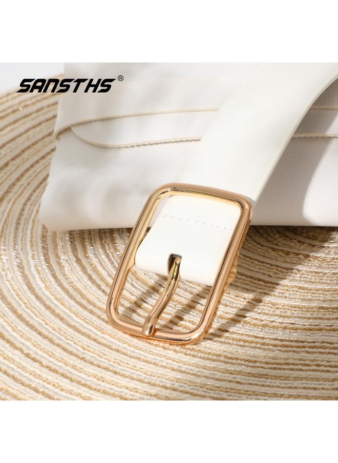 Women Leather Belts For Jeans Pants Fashion Gold Buckle Ladies Waist Belts,White,Xl