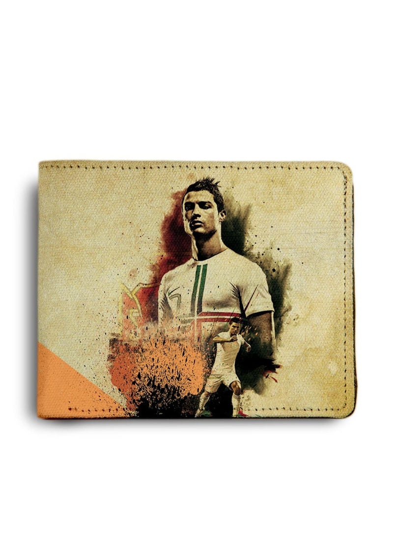 Cristiano Ronaldo CR7 Printed Pu Leather Wallet for Men's/Boy's (Beige)