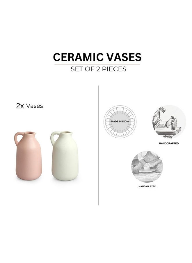 'Blush Rose' Decorative Ceramic Vases For Home Décor Flower Vase For Living Room (Set Of 2, 6.1 Inches) |Decorative Ceramic Flower Vases For Home Decoration Items Vases For Dining Table