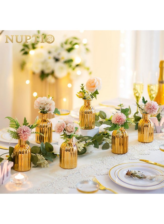Bud Vases Glass Gold: 6 Pcs Small Vase Set In Bulk For Flowers - Mini Vintage Flower Bottle Single Assorted Vases For Wedding Table Centerpieces