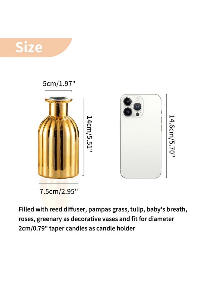 Bud Vases Glass Gold: 6 Pcs Small Vase Set In Bulk For Flowers - Mini Vintage Flower Bottle Single Assorted Vases For Wedding Table Centerpieces