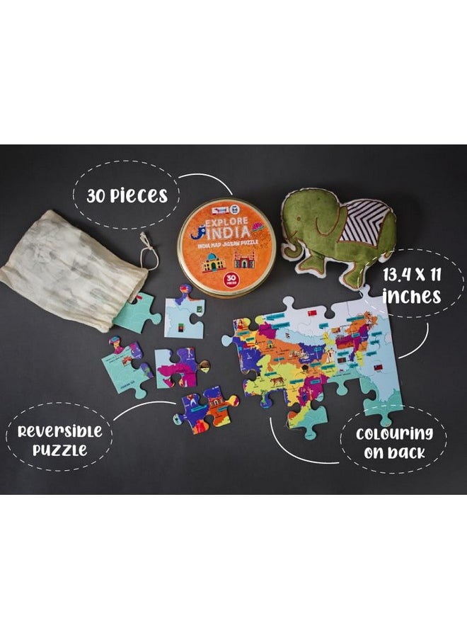 India Map Jigsaw Puzzle For Kids 30 Pieces - 5 Pcs Combo Pack For Birthday Return Gifts - Reversible Puzzle With States, Educational Toy For 2-7 Years
