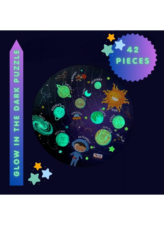 Solar System Puzzle 42 Pcs - Glow In The Dark - Educational Toy - Space Puzzles For Kids Ages 2-6 Year Old Boys Girls Return Gift Jigsaw Puzzles Of Planets, Universe (Single Pack)