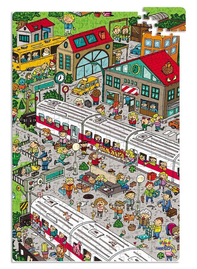 Railway Station Illustration Jigsaw Puzzle For Boys & Girls 252 Pieces