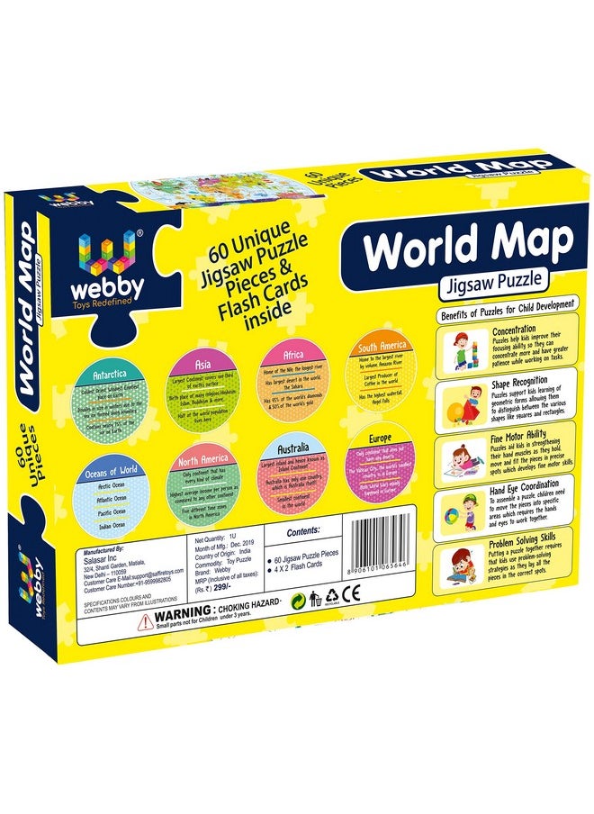 Amazing World Map Jigsaw Floor Puzzle 60 Pcs With 4 Double Sided Flashcards