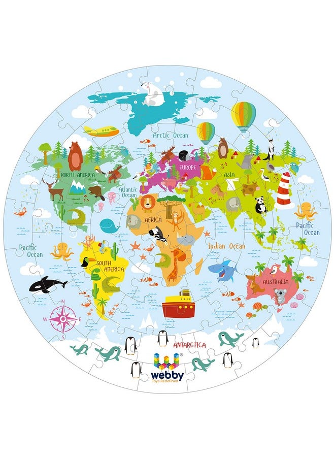 Amazing World Map Jigsaw Floor Puzzle 60 Pcs With 4 Double Sided Flashcards