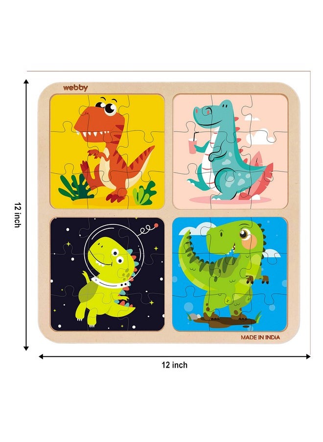 4 In 1 Dinosaur Wooden Puzzle Toy For Toddler, 36 Pcs