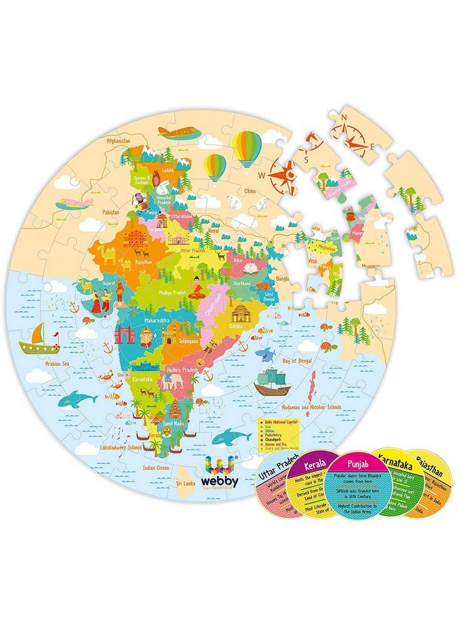 Amazing India Map Jigsaw Floor Puzzle 60 Pcs With 4 Double Sided Flashcards