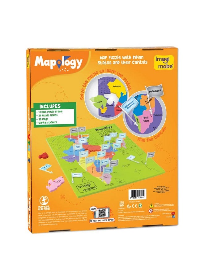 Mapology India With State Capitals - Educational Toy And Learning Aid For Boys And Girls - India Map Puzzle - Jigsaw Puzzle, 25 Pieces, Kids