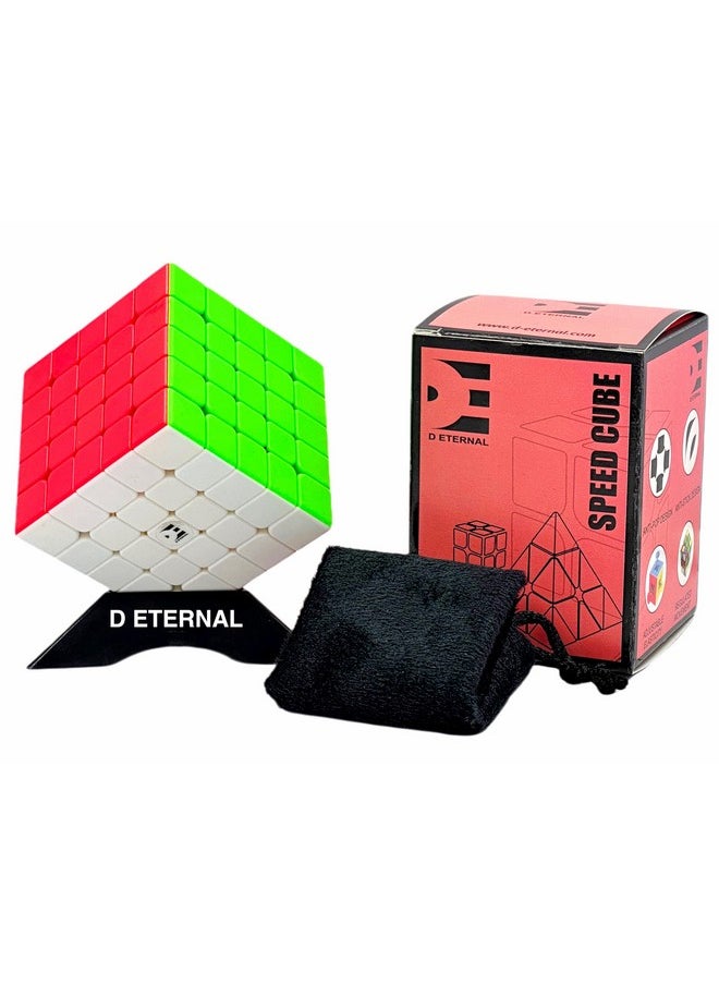 5X5 Stickerless Cube Beginner Speedcube For Kids & Adults With Cube Stand And Protecting Pouch Bag Cube Combo Set (5X5+Stand+Bag)