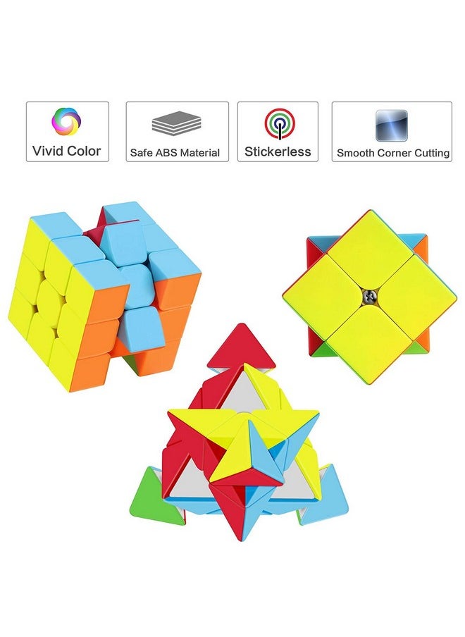 Cube Combo Set Of 2X2 3X3 And Pyramid Pyraminx Triangle High Speed Stickerless Magic Cube Puzzle, Kids And Professionals