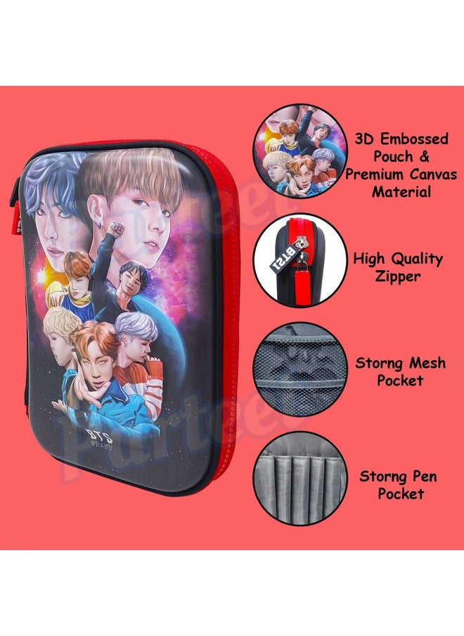 Cute Designer Premium Stylish Multipurpose Bts Pencil Pouch, Pencil Case Large Capacity Hardtop Eva Pouch Organizer For Girls And Boys & Women, Big Pouch, Pouch For Kids, Bts Pouch For Kids