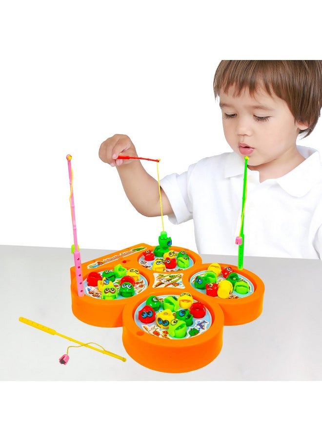 Musical Fish Catching Game Toy Set With 4 Rotating Fish Ponds On Board | Includes 32 Fishes And 4 Magnetic Fishing Poles | 1-4 Players Game | Durable Gift For Kids - Multicolor