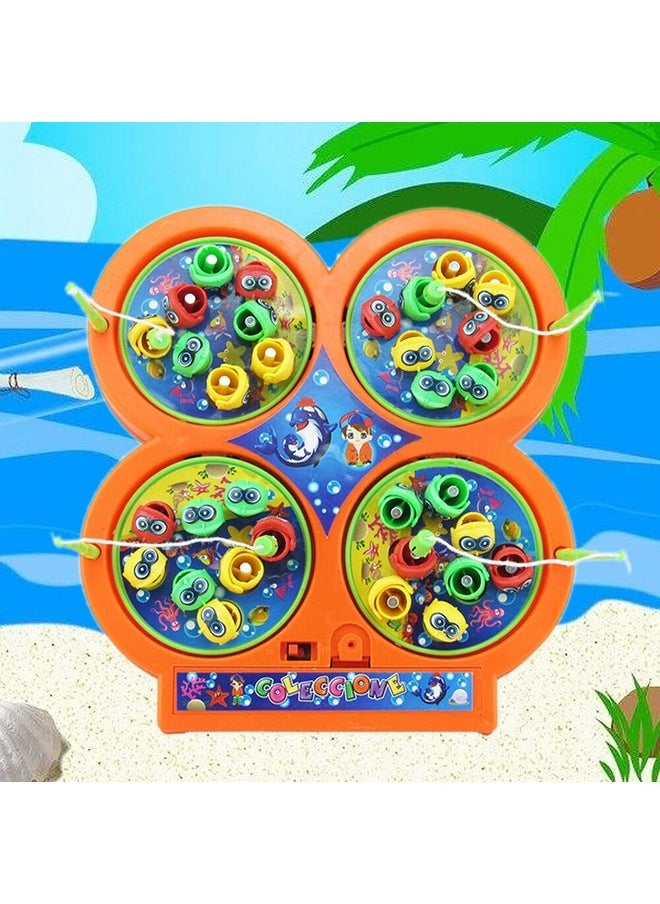 Musical Fish Catching Game Toy Set With 4 Rotating Fish Ponds On Board | Includes 32 Fishes And 4 Magnetic Fishing Poles | 1-4 Players Game | Durable Gift For Kids - Multicolor