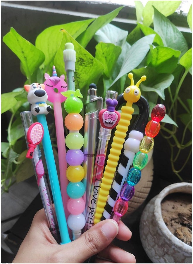 Pack Of 10 Cartoon Unicorn Mermaid Gel Pens Ball Pens&Mechanical Pencil Lead Pencil Set With Unicorn Small Folder Pouch Case For Girls Kids,Blue