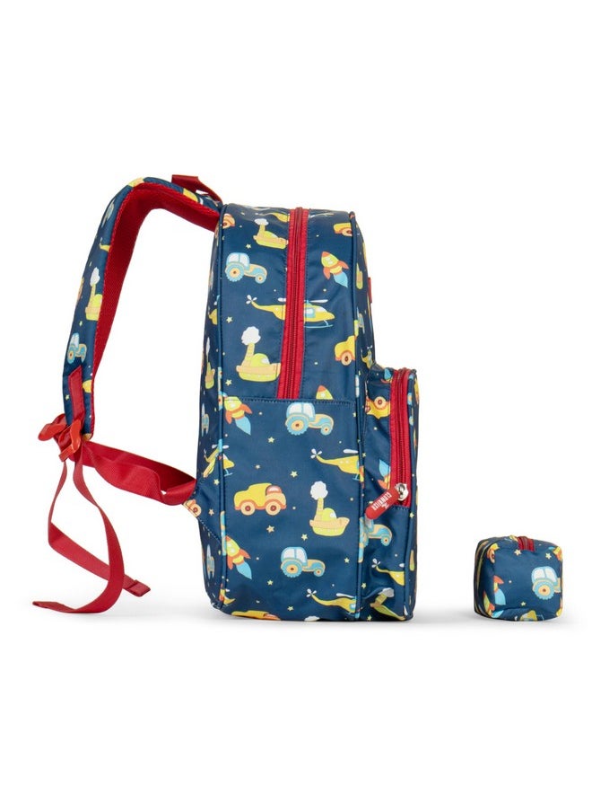 Cosmic Critters Series Printed Polyester 15 Litres Kids Backpack School Bag With Free Pencil Staionery Pouch Daypack Picnic Bag For Tiny Tots Of Age 5-7 Years (Blue - Helicopter)