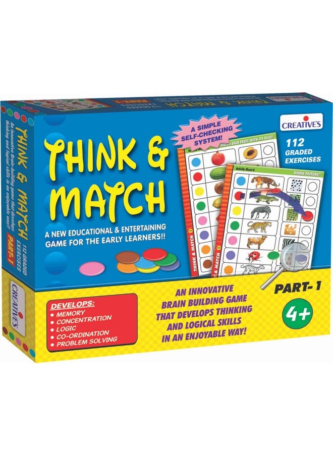 Think & Match Part-1, Brain Building Games For Kids, Develops Thinking & Logical Skills, Self Checking Learning Games| Matching Colour Activity Card| 112 Graded Exercises | Ages 4 & Up