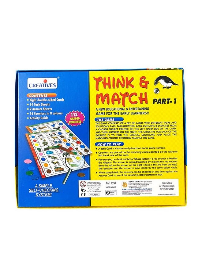 Think & Match Part-1, Brain Building Games For Kids, Develops Thinking & Logical Skills, Self Checking Learning Games| Matching Colour Activity Card| 112 Graded Exercises | Ages 4 & Up