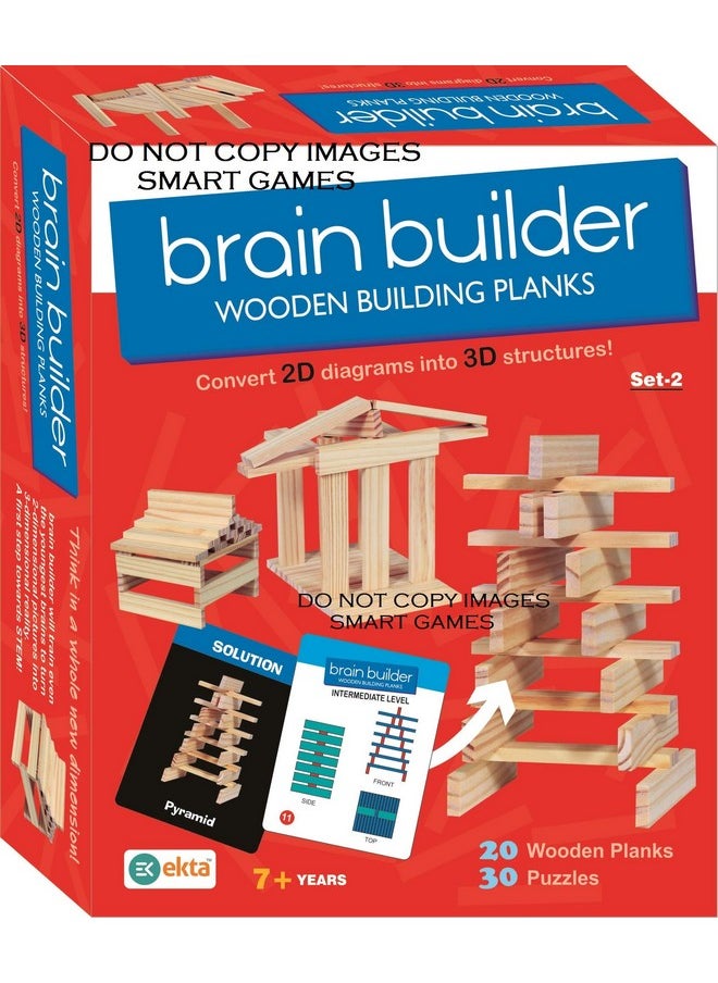 Brain Builder Wooden Building Planks (Set-2)- Multi Color (50 Pieces)