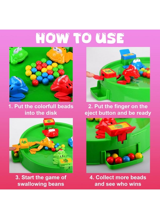 Hungry Frogs Eating Beans - Feeding Board Game Toy For Kids With 32 Beads - Fun Game, Press The Handle And Make Hungry Frogs Swallow Beads - Color As Per Stock (4 Player)