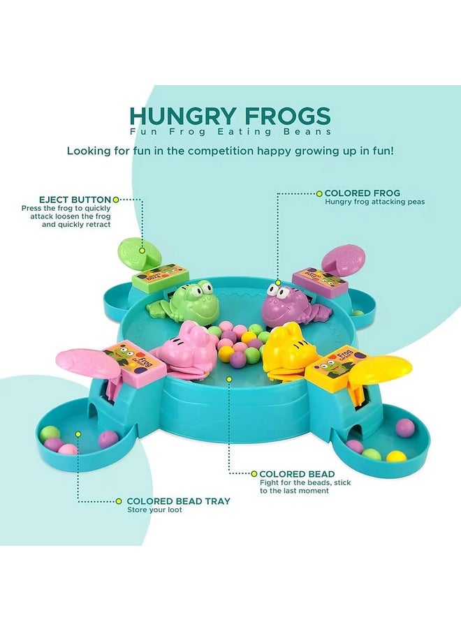 Hungry Frogs Eating Beans - Feeding Board Game Toy For Kids With 32 Beads - Fun Game, Press The Handle And Make Hungry Frogs Swallow Beads - Color As Per Stock (4 Player)