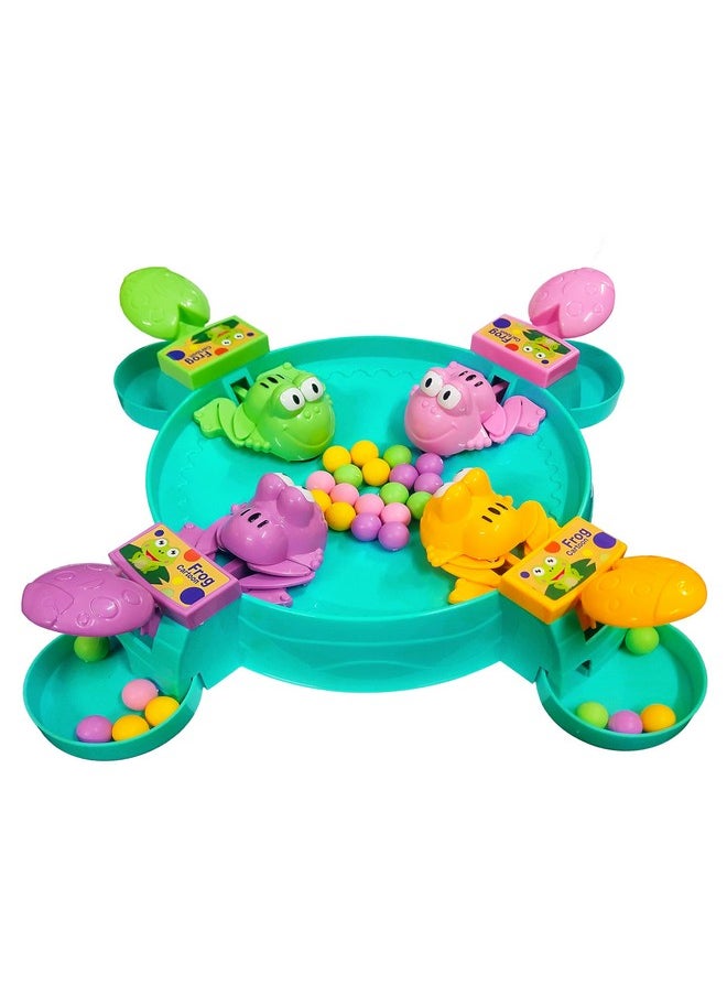 Hungry Frogs Eating Beans - Feeding Board Game Toy For Kids With 32 Beads - Fun Game, Press The Handle And Make Hungry Frogs Swallow Beads - Color As Per Stock (4 Player)