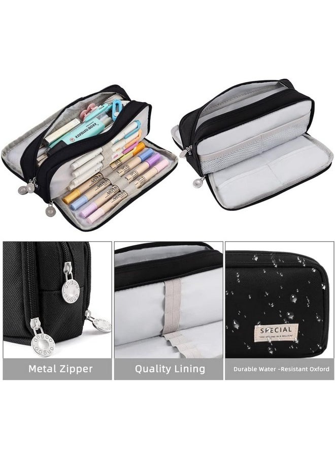 Polyester Stationery Pencil Pouch | Large Capacity Pen Case For School College Students (Black)