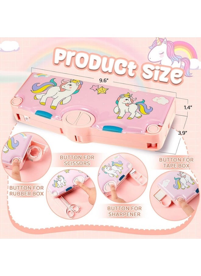 Unicorn Theme Magnetic Pencil Box Multifunctional Stationery For Girls, Magnetic Girls Pouch Return Gifts Kids (With Accessories, Plastic, Pink)