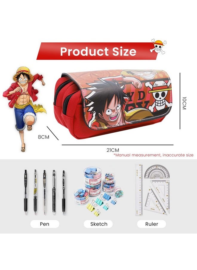 Polyester One Piece Pencil Case, Anime Pencil Pouch, Cartoon Prints Pen Pouch, Large Capacity Pu Pencil Bag Stationery Organizer, Students Gift, Multicolor