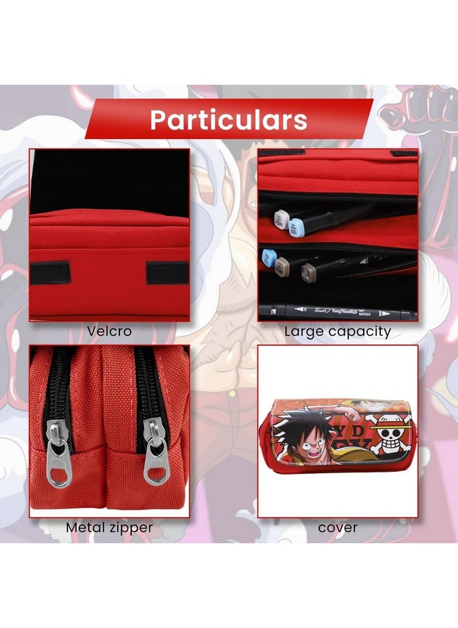 Polyester One Piece Pencil Case, Anime Pencil Pouch, Cartoon Prints Pen Pouch, Large Capacity Pu Pencil Bag Stationery Organizer, Students Gift, Multicolor