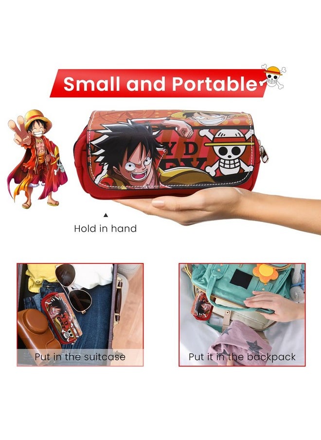 Polyester One Piece Pencil Case, Anime Pencil Pouch, Cartoon Prints Pen Pouch, Large Capacity Pu Pencil Bag Stationery Organizer, Students Gift, Multicolor