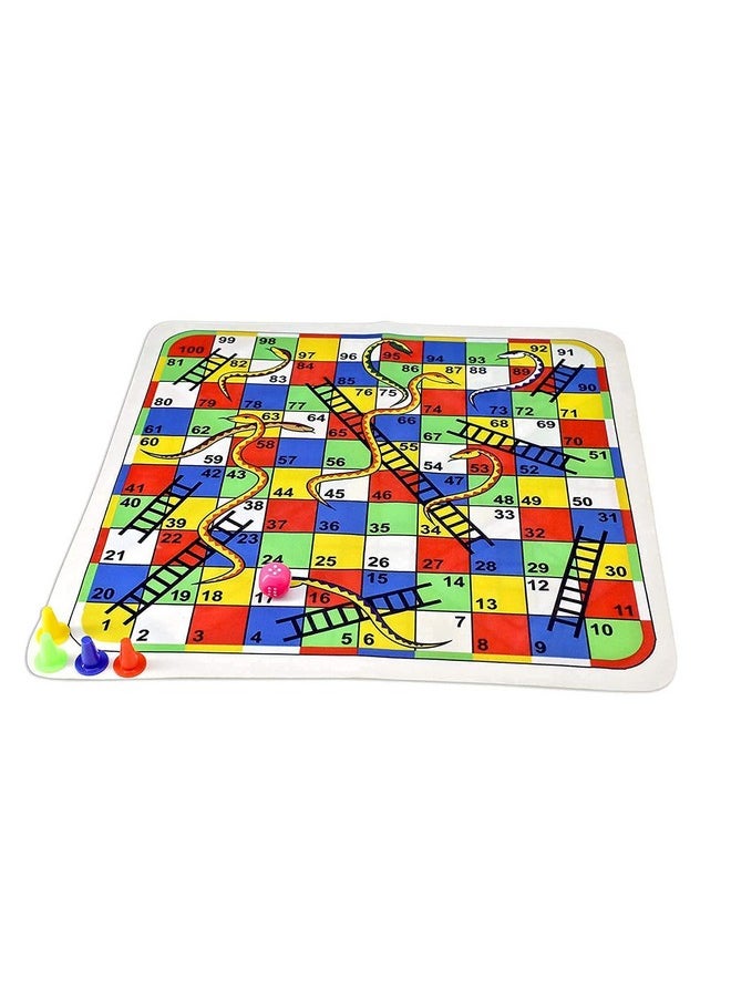 ® Multicolored 2 In 1 Snakes & Ladders Ludo Foldable Mat Board Game For 3+ Years Kids/Adults, 16 Tokens And 1 Dice