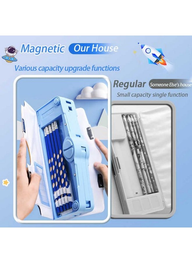 Multi-Functional Pencil Box For Kids, Space Boys, Kids Boys & Girls, Magnetic Boys, Space Theme Gifts Kids Accessories. (Astronaut, Plastic, Blue)