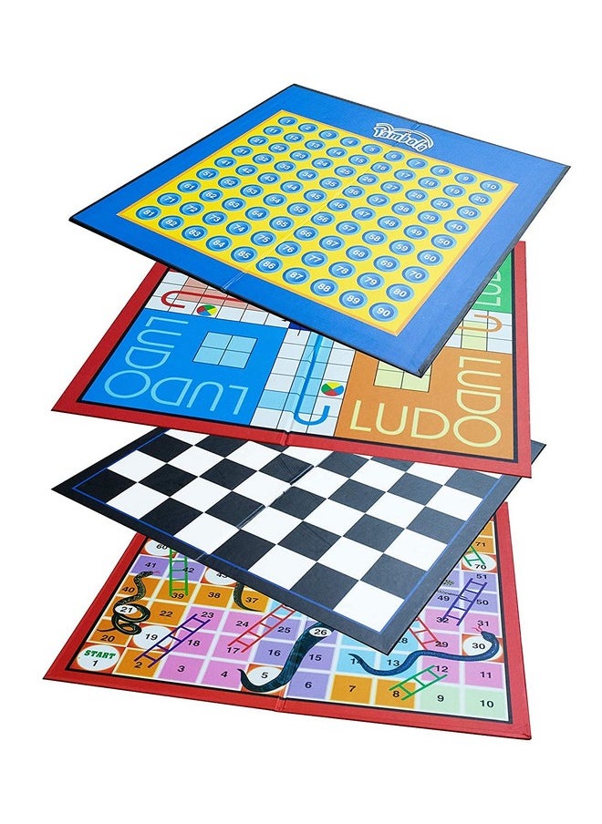 4 In 1 Family Strategy Board Games | Tambola, Chess, Ludo And Snakes & Ladders Educational Family Games | Fun & Strategy Games Multicolor For 2 Years Or Above