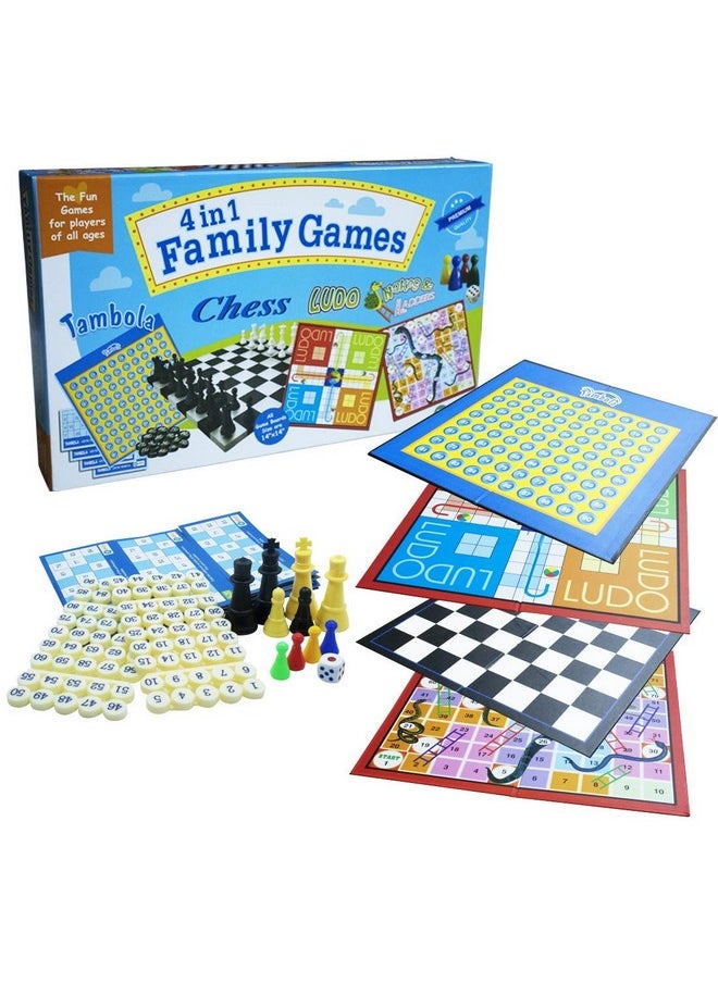 4 In 1 Family Strategy Board Games | Tambola, Chess, Ludo And Snakes & Ladders Educational Family Games | Fun & Strategy Games Multicolor For 2 Years Or Above