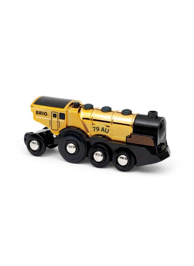 BRIO World 33630 Mighty Golden Action Locomotive | Battery Operated Toy Train with Light and Sound Effects for Kids Age 3 and Up