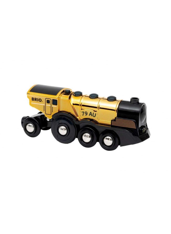 BRIO World 33630 Mighty Golden Action Locomotive | Battery Operated Toy Train with Light and Sound Effects for Kids Age 3 and Up