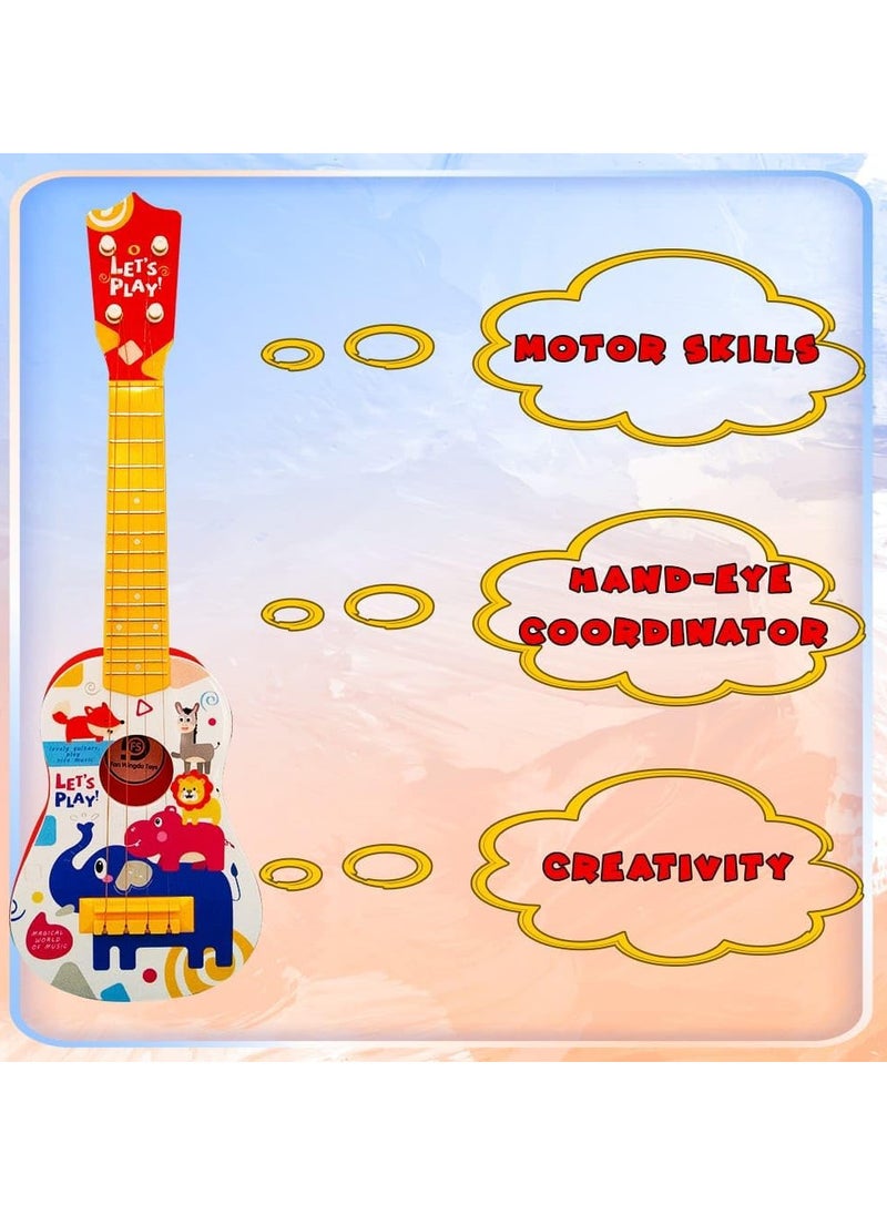 Kids Safari Guitar – Wooden Music Toy for Toddlers 3+ | Orange Musical Instrument for Early Learning, Creative Play & Fine Motor Skills Development