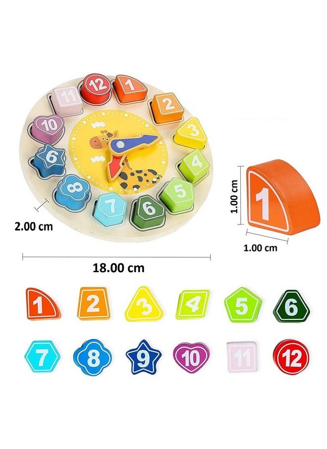 Wooden Shape Color Sorting Clock Teaching Time Number Blocks Stacking Sorter Simple Patterns Puzzle Montessori Early Learning Educational Toy Gift For 3 Year Old Toddler Baby Kids