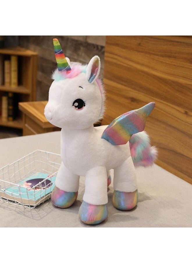 Cute Rainbow Unicorn Horse Soft Stuffed Plush Animal Toys For Kids Boys & Girls Birthday Gift (Color: White Size: 30 Cm)