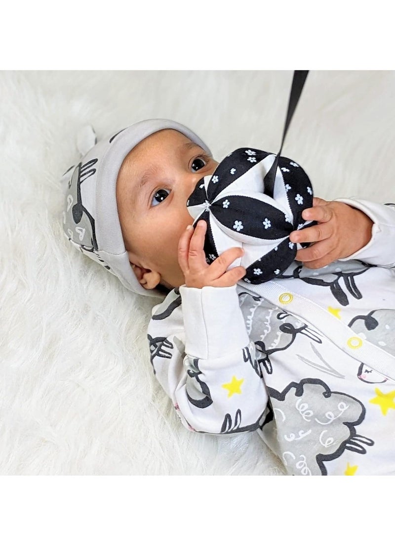 B4BRAIN Newborn Baby Rattle Clutch Ball | Hanging Toy Crib, Stroller, Car Seat | Montessori, Teething Safe | Soft, Black & White | Infant Development | Baby Shower Gift | 0,1,2,3,6 Months to 1 Year