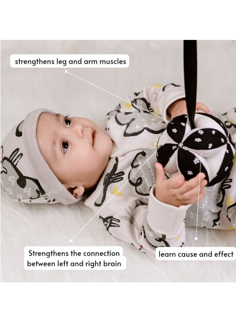 B4BRAIN Newborn Baby Rattle Clutch Ball | Hanging Toy Crib, Stroller, Car Seat | Montessori, Teething Safe | Soft, Black & White | Infant Development | Baby Shower Gift | 0,1,2,3,6 Months to 1 Year